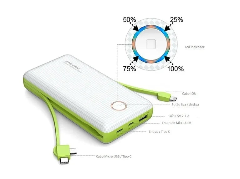 Carregador Portátil Powerbank 20.000 Mah Turbo Universal