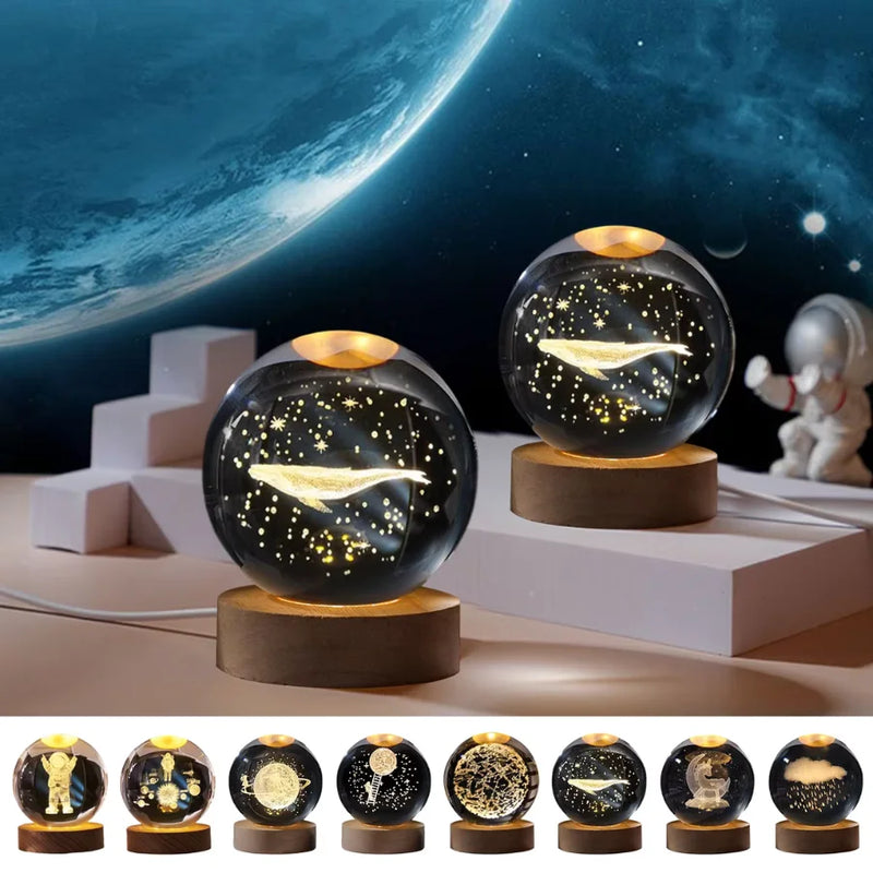 Bola de Crital ZOMMI 3D Abajur Luz Noturna USB Plug in LED Quarto Noite Presentear Lampada Galaxia Lua Astronauta Iluminação