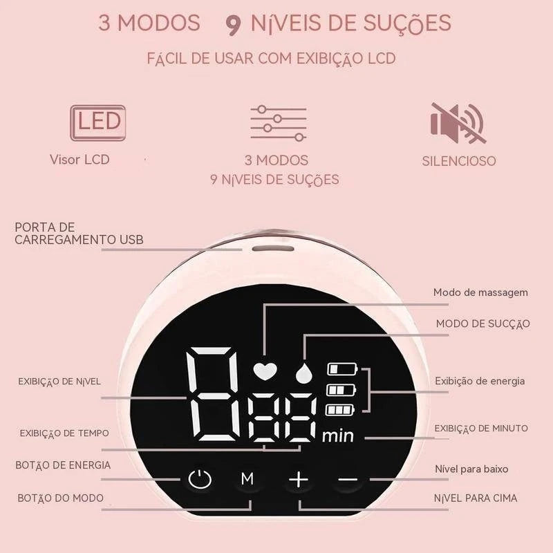 Bomba de amamentacao Automatica Inteligente, Alta Sucção Integrada, Leite Materno, Pós-parto, Fortável, Indolor e Silencioso