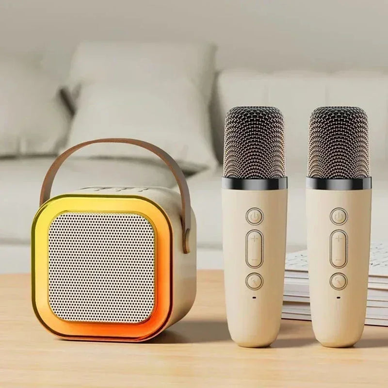 Máquina de karaokê K12  portátil bluetooth 5.3 pa sistema de alto-falante com 1-2 microfones sem fio presentes casa família cantando crianças