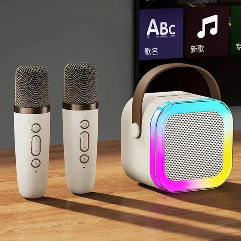 Máquina de karaokê K12  portátil bluetooth 5.3 pa sistema de alto-falante com 1-2 microfones sem fio presentes casa família cantando crianças