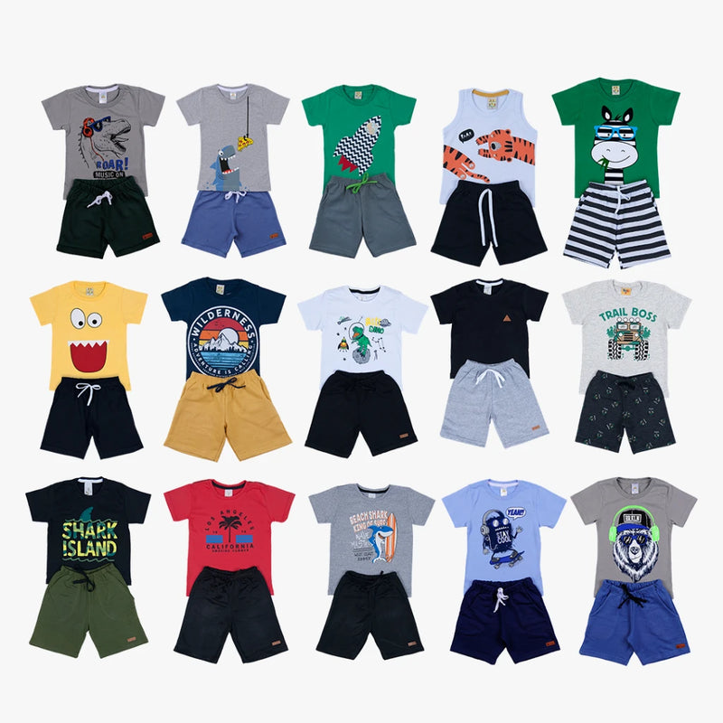 Kit Sortido 20 Peças de Roupas Infantil Menino- 10 Camisetas + 10 Bermudas