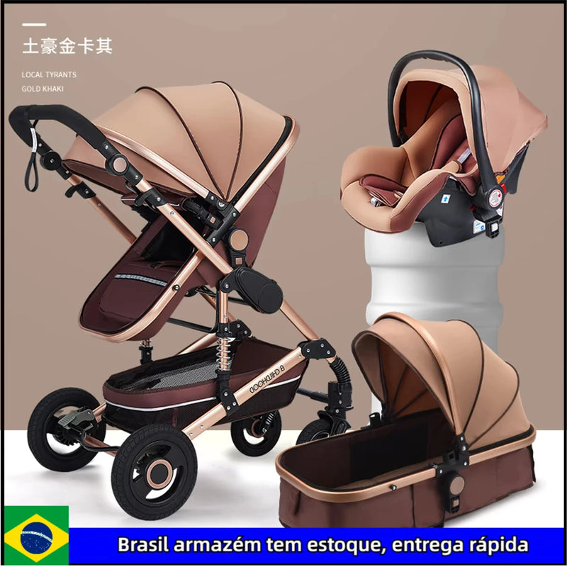 Carrinho de bebê 3 em 1 carrinho dobrável de dois lados criança quatro estações kinderwagen carrinho de bebê alta paisagem recém-nascido viajando