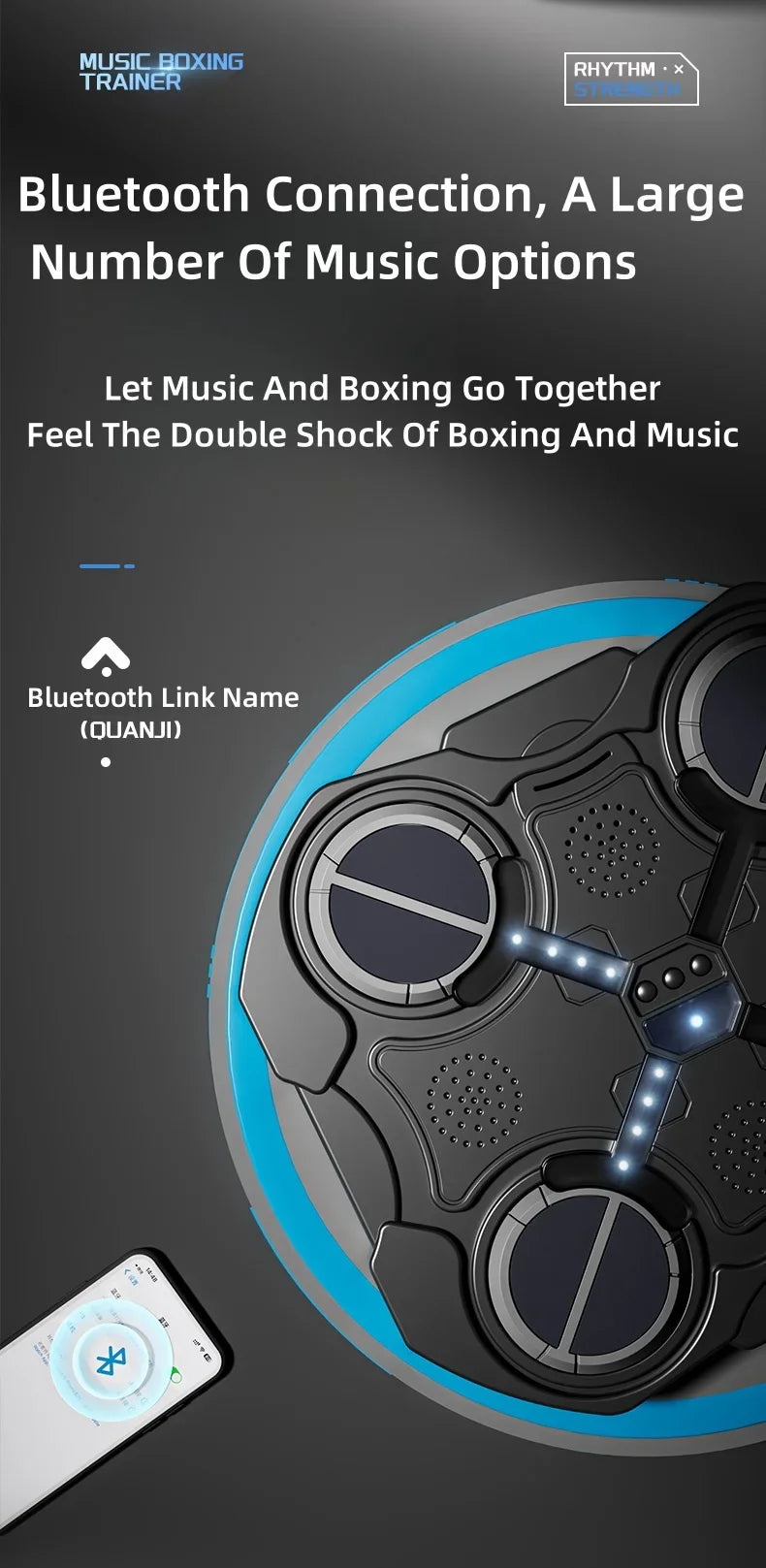 Maquina de Box Com Tela De Led Music Boxing Machine, Boxing Reaction Wall Target