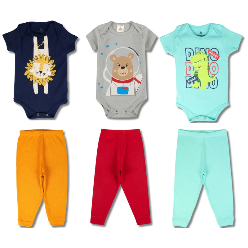 Kit 12 Peças de Roupas para Bebê Menino (6 Body + 6 Calças Mijão) Kit 6 Body Roupa Infantil Bebê