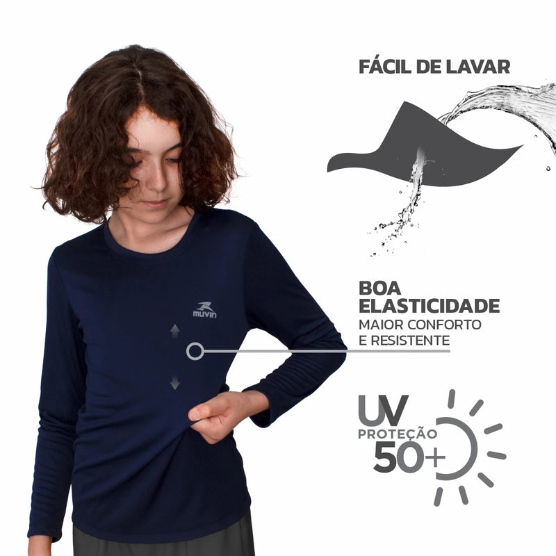 Camisa Infantil Dry Basic Muvin - Proteção Solar FPS UV50 - Corrida, Caminhada e Academia