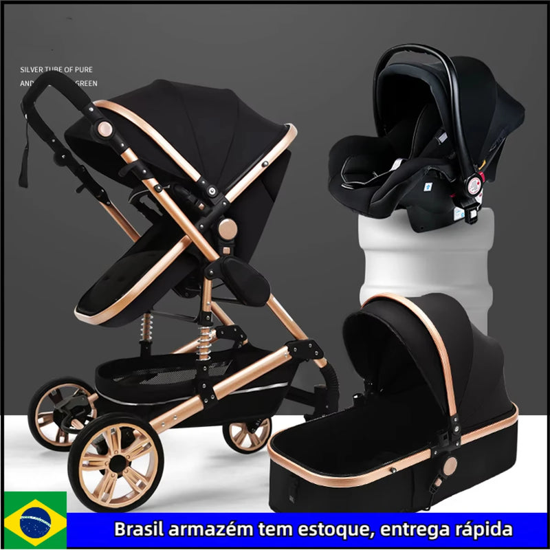 Carrinho de bebê 3 em 1 carrinho dobrável de dois lados criança quatro estações kinderwagen carrinho de bebê alta paisagem recém-nascido viajando