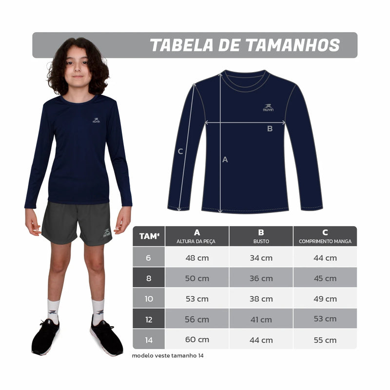 Camisa Infantil Dry Basic Muvin - Proteção Solar FPS UV50 - Corrida, Caminhada e Academia