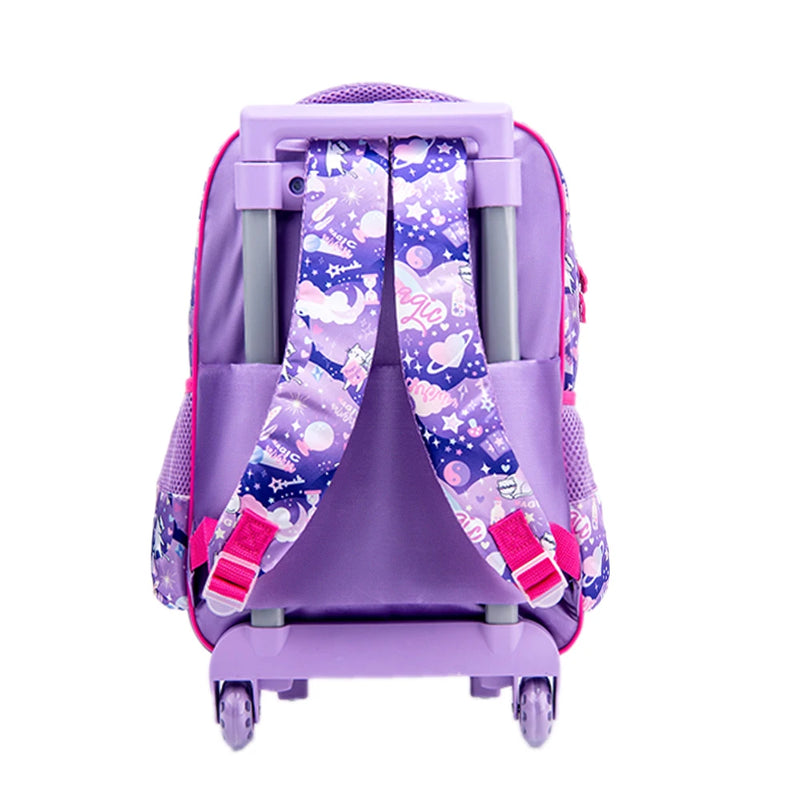 Mochila Escolar Infantil de Rodinhas Menina Menino Bolsa Resistente Impermeável Com Lancheira e Estojo