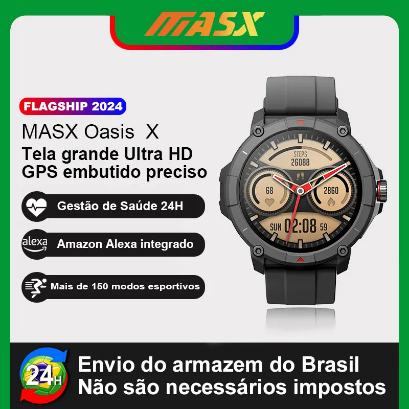 smartwatch relogios masculino relogios feminino relógio alexa MASX Oasis X Relógio inteligente com GPS premium Tela Ultra HD GPS integrado Hi-Fi Bluetooth