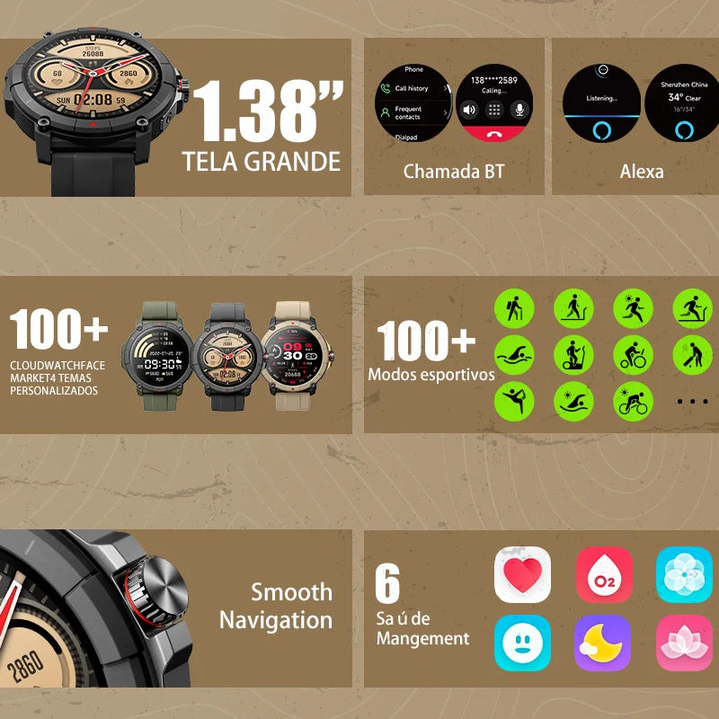 smartwatch relogios masculino relogios feminino relógio alexa MASX Oasis X Relógio inteligente com GPS premium Tela Ultra HD GPS integrado Hi-Fi Bluetooth