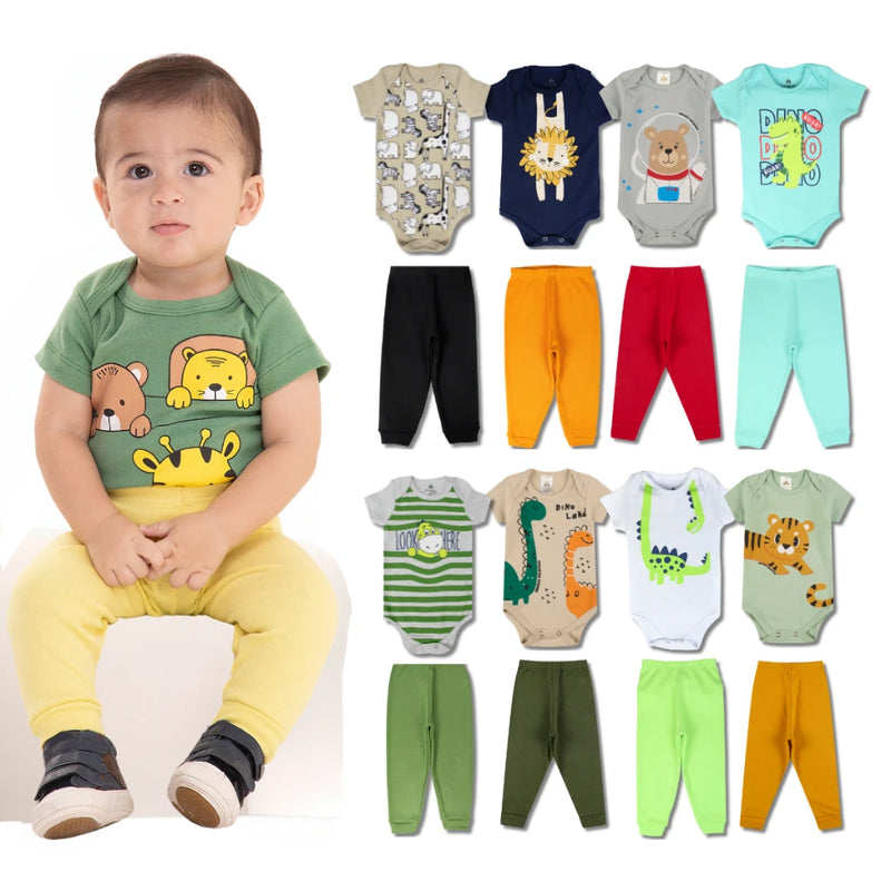 Kit 12 Peças de Roupas para Bebê Menino (6 Body + 6 Calças Mijão) Kit 6 Body Roupa Infantil Bebê