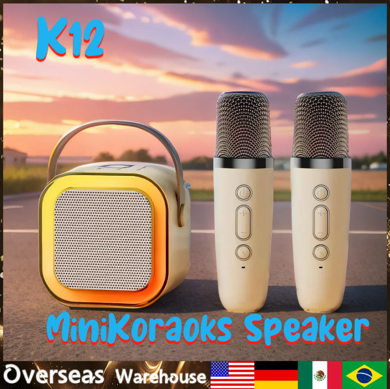 Máquina de karaokê K12  portátil bluetooth 5.3 pa sistema de alto-falante com 1-2 microfones sem fio presentes casa família cantando crianças