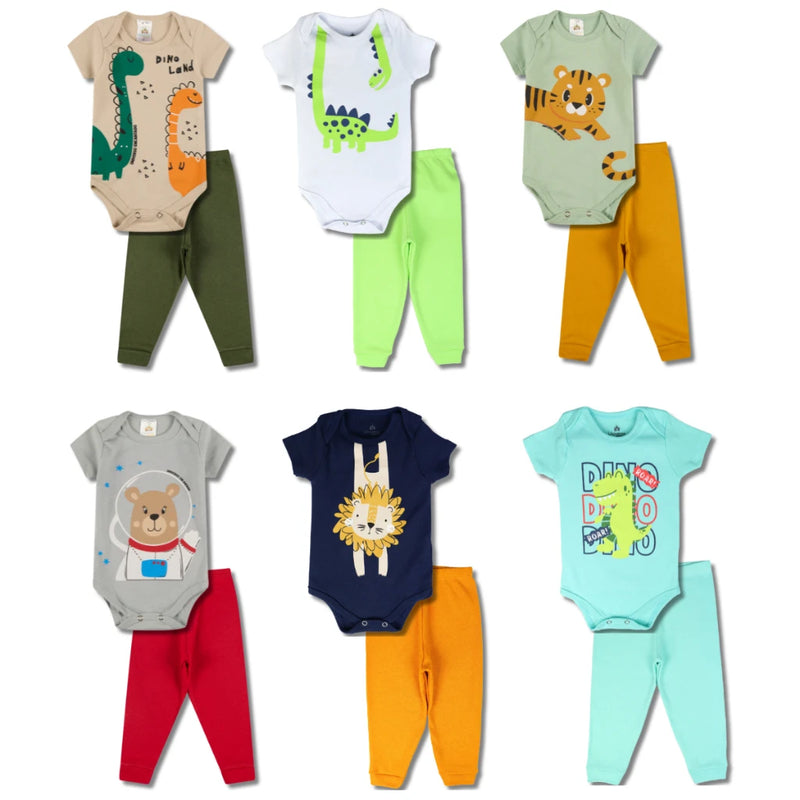 Kit 12 Peças de Roupas para Bebê Menino (6 Body + 6 Calças Mijão) Kit 6 Body Roupa Infantil Bebê