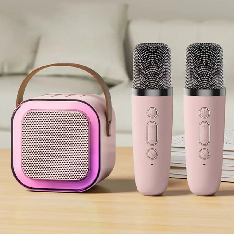 Máquina de karaokê K12  portátil bluetooth 5.3 pa sistema de alto-falante com 1-2 microfones sem fio presentes casa família cantando crianças