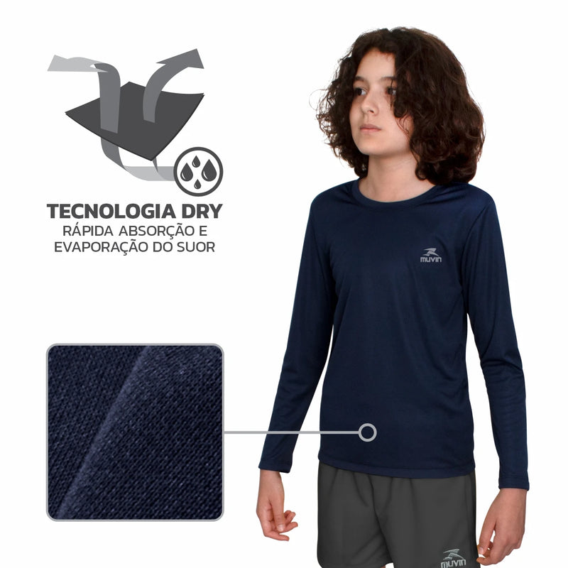 Camisa Infantil Dry Basic Muvin - Proteção Solar FPS UV50 - Corrida, Caminhada e Academia